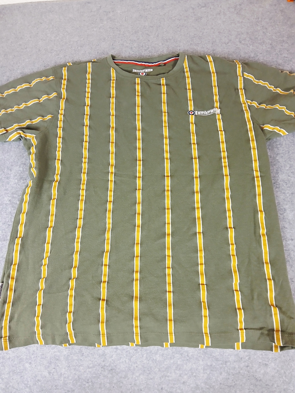 Lambretta A Way Of Life Striped Knit T Shirt Mens Large Olive Green Yellow Y2K